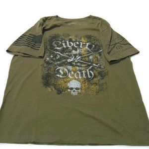 Grunt Style T-Shirt Green Short Sleeve Crew Neck Liberty Death Skull Mens Size L